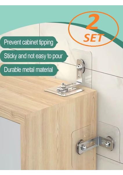 2 Adet Kendinden Yapışkanlı Mobilya Sabitleme Aparatı Mobilya Bağlantı Elemanları Beyaz