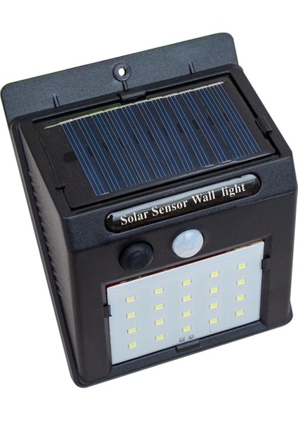 Solar Sensörlü Duvar Tipi 20 Ledli Duvar Aplik (5047) Beyaz Işık E27 LED Ampul 10 Watt Yok Tr Siyah