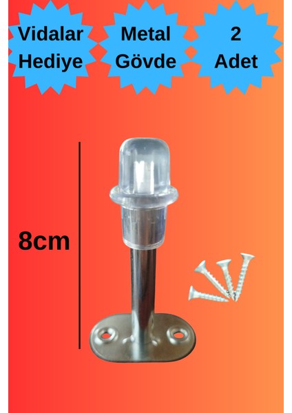 Metal Stoper Kapı Pencere Arkası Krom Renk Tampon 8 cm Vidalı Duvar Koruyucu Silikon Stoper 2 Adet T