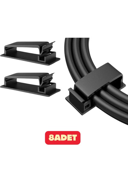 8 Adet Yapışkanlı Ev Ofis Duvar Çok Amaçlı Sabitleyici Kablo Düzenleyici Organizer Tutucu Set Cn