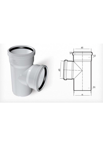 Dublex Pvc Atık Su Borusu Pimaş Te Çatal 70 x 50 Mm.