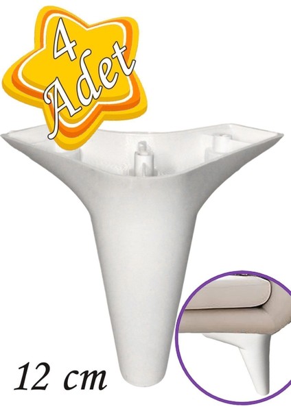 4 Adet Zelve 12 cm Beyaz Lüx Mobilya Kanepe Sehpa Ünite Koltuk Ayağı Baza Ayak Masa Ayakları Beyaz T