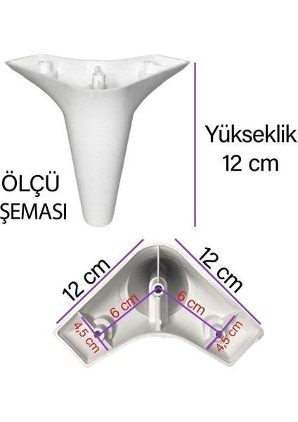 4 Adet Zelve 12 cm Beyaz Lüx Mobilya Kanepe Sehpa Ünite Koltuk Ayağı Baza Ayak Masa Ayakları Beyaz T modelleri
