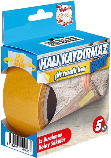 Halı Kilim Kaydırmaz Bant Halı Sabitleme ve Yapıştırma Bandı EN:50MM Boy:5metre Hızlı Yapıştırıcı