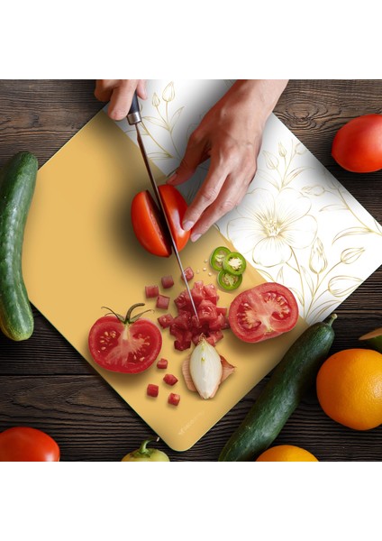 Cam Kesme Tahtası ve Sunumluk Kare Vintage Sarı Çiçek 30X30 cm fırsatları