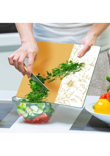 Cam Kesme Tahtası ve Sunumluk Kare Vintage Sarı Çiçek 30X30 cm indirimleri