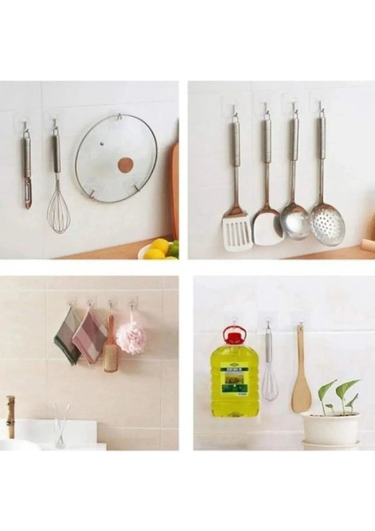 Pratik 4 Adet Güçlü Şeffaf Duvar Askısı Askılığı Yapışkan Kancalı Mutfak Banyo Askı Beyaz Askı Seti modelleri