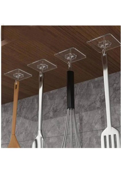 Pratik 4 Adet Güçlü Şeffaf Duvar Askısı Askılığı Yapışkan Kancalı Mutfak Banyo Askı Beyaz Askı Seti fırsatları