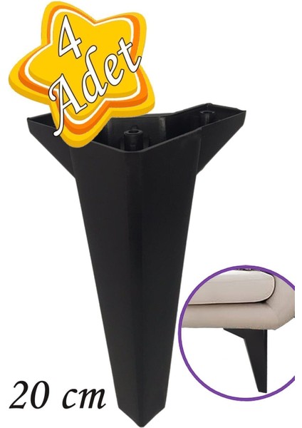 4 Adet Serdivan 20 cm Siyah Lüx Mobilya Kanepe Sehpa Ünite Koltuk Ayağı Baza Ayak Masa Ayakları Siya