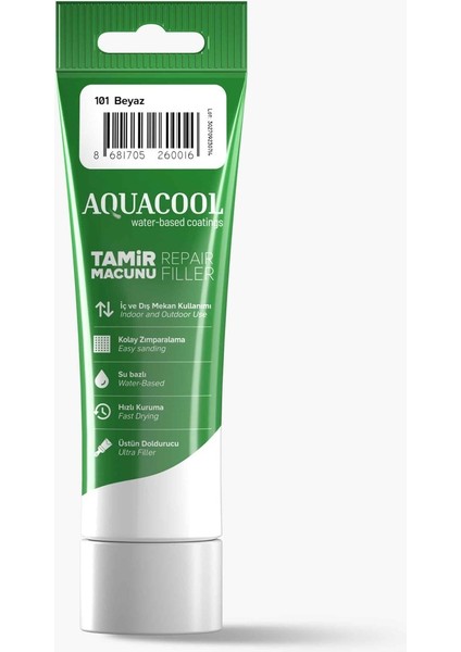 Aquacool Su Bazlı Çatlak Giderici Hızlı Kuruyan Ahşap Tamir Dolgu Macunu 101 Beyaz Rengi 200 gr
