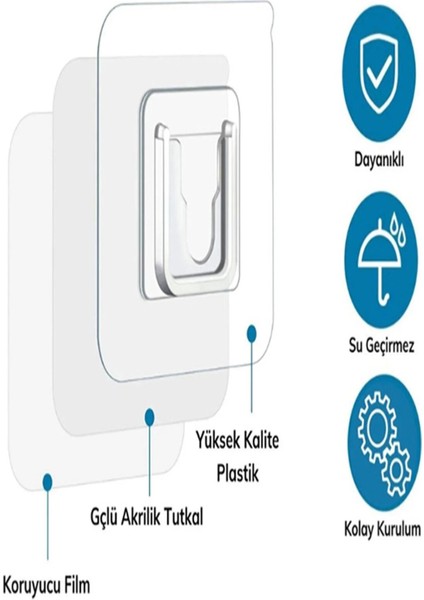 Çift Taraflı Yapışkanlı Geçmeli Klips Eşya Sabitleme Askısı Şeffaf Duvar Kancası 5'li Set Çift Taraf indirimleri