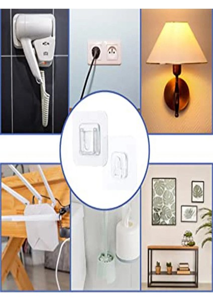 Çift Taraflı Yapışkanlı Geçmeli Klips Eşya Sabitleme Askısı Şeffaf Duvar Kancası 5'li Set Çift Taraf