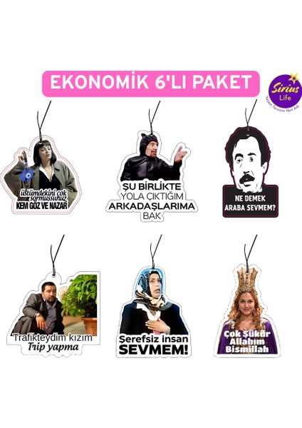 6'lı Ekonomik Sözler Serisi Dekorotif Araba Araç Oto Kokusu (Her Üründen 1 Adet Gönderilir)