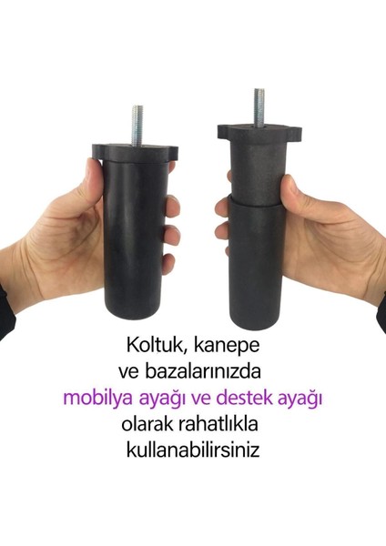 Serdivan 6'lı Set Mobilya Ünite Çekyat Koltuk Kanepe Ayarlı M8 Destek Ayağı 15 cm Siyah Baza Ayak Ma indirimleri