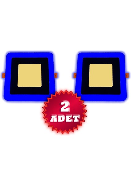 2 Adet Çift Renkli 3 3 W LED Panel Sıva Altı Kare Spot Armatür (Mavi - Gün Işığı)