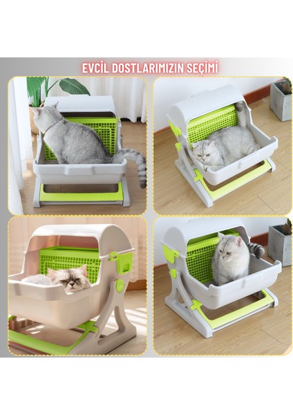 Kedi Tuvaleti Yarı Otomatik Tek Hamlede Kolay Temizlik Hijyenik Kullanım Pratik Kedi Kum Kabı indirimleri