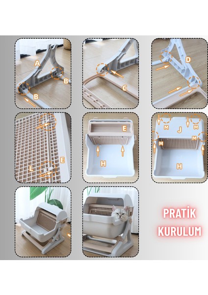 Kedi Tuvaleti Yarı Otomatik Tek Hamlede Kolay Temizlik Hijyenik Kullanım Pratik Kedi Kum Kabı
