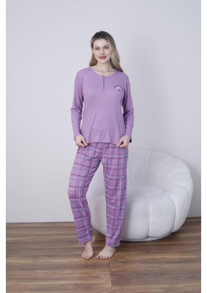 Kadın Pamuk'lu Düğme Yaka Raporlu Interlok Kışlık Pijama Takımı 05031 - 1 Adet modelleri