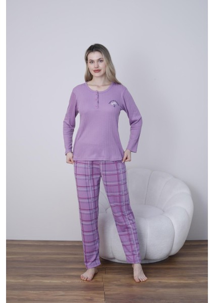 Kadın Pamuk'lu Düğme Yaka Raporlu Interlok Kışlık Pijama Takımı 05031 - 1 Adet fırsatları