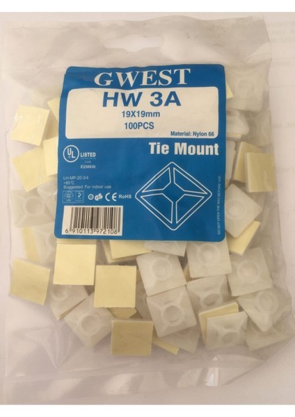 Yapışkan Kroşe 19X19 (100ADET) Yapışkanlı Kablo Bağı Tutucu