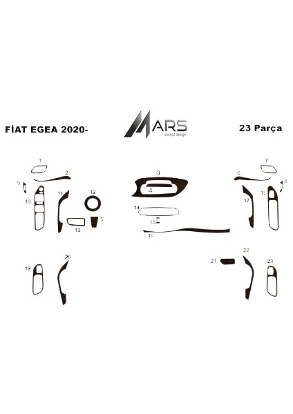 Fiat Egea Konsol-Torpido Kaplama 2020- 23 Parça Koyu Meşe