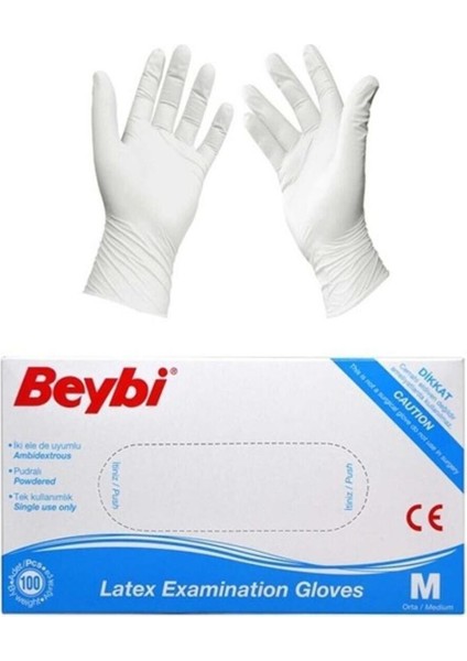 Pudralı Lateks Muayene Eldiveni M 100 Lü 100'LÜ Paket / Beybi 1273