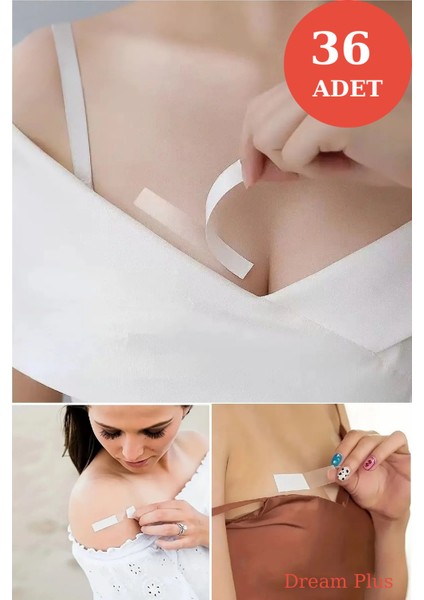 36 Parça Şeffaf Elbise Sabitleyici Dekolte Takı Kıyafet Sabitleme Bandı Elbise Kaydırmaz Bant Çift T