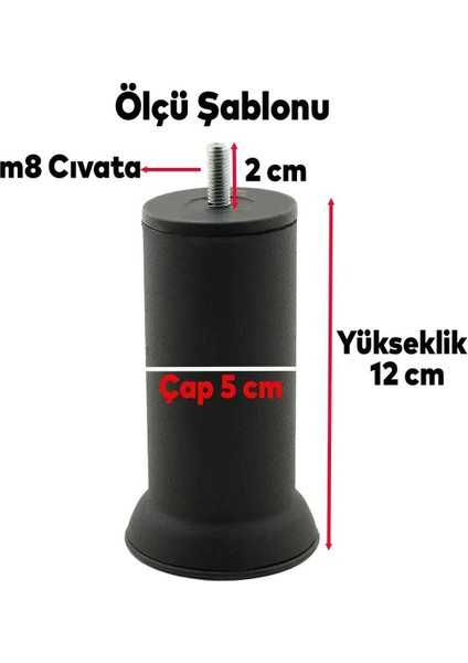 Mobilya Yüksletici Baza Metal Kanepe Koltuk Destek Ayağı M8 Civatalı Ince Diş Siyah Metal Ayak 12 cm fiyatları