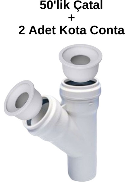 50'lik Y Çatal Pvc Pimaş Boru (Kalınlığı 3.2) Atık Su Dublex Pvc Boru 50 mm + 2 Adet Adaptör Conta