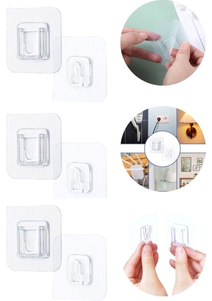 3 Adet Eşya Sabitleme Askısı 10 Adet Şeffaf Çift Taraflı Yapışkanlı Geçmeli Klips Tutkal