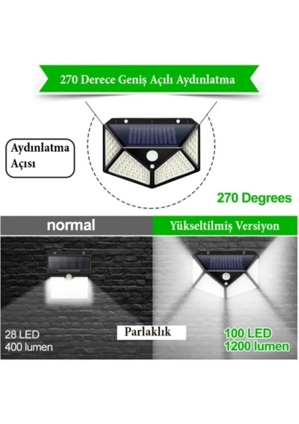 Güneş Enerjili Lamba LED Sokak Dış Ortam Solar Bahçe Aydınlatması Su Geçirmez Sensörlü (100LED) A+++ fiyatları