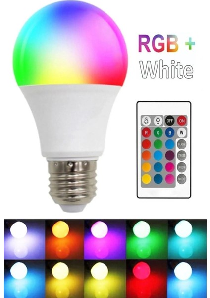 10 W Rgb LED Ampul Kumandalı Renk Değiştiren Ampul 16 Renk White E27 220V Tekli Cool White E27 LED A