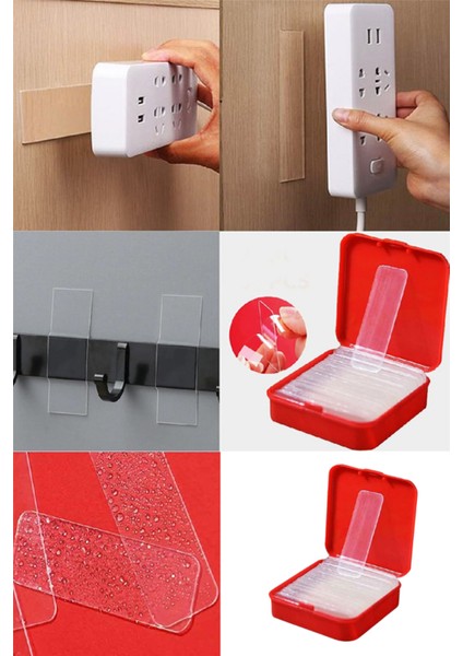 60 Parça Çok Amaçlı Çift Taraflı Bant 1 cm x 4,5 cm Nano Bant Duvar Bandı Izolasyon Bandı Şeffaf Bey