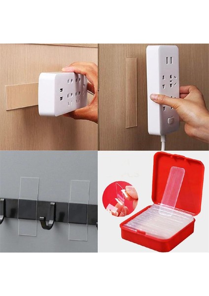 60 Parça Çok Amaçlı Çift Taraflı Bant 1 cm x 4,5 cm Nano Bant Duvar Bandı Izolasyon Bandı Şeffaf Bey modelleri