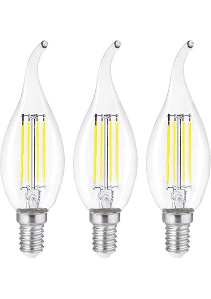 3'lü Paket Dekoratif Kıvrık Buji Mum Avize Ampulü 6W E14 6500K Beyaz Işık Erd-94 Tekli Beyaz Işık E1
