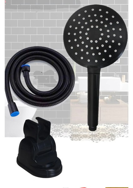 El Duşu Siyah El Duşu | Beş Fonksiyonlu El Duşu | Spiral Boru | Duvar Montaj Aparatı Duş Başlığı Siy