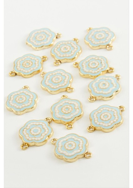 Resveq Çiçek Çift Kulplu Mineli Bileklik ve Kolye Ucu Aparatı 1 Adet-Açık Mavi