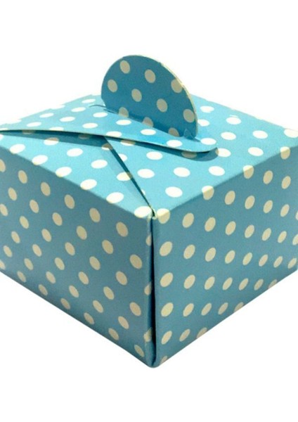Mavi Beyaz Puantiyeli Lokum Kutusu 50 Li Yeni Doğan Odası Doğum Günü Dağıtmalık Lokumluk Kutu