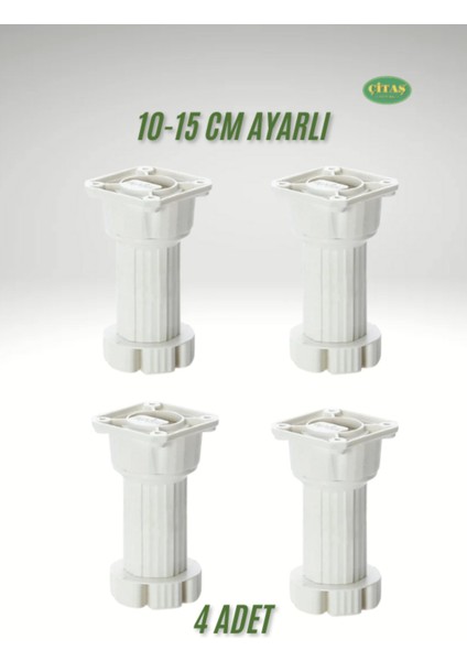 4 Adet 10-15 cm Ayarlı Baza-Dolap Ayağı Beyaz 4'lü Tr