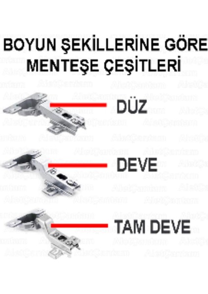 Samet Mobilya Menteşesi Dolap Kapak Tas Menteşe 4 Adet - Tam Deve Tip Mobilya Menteşeleri Metalik modelleri