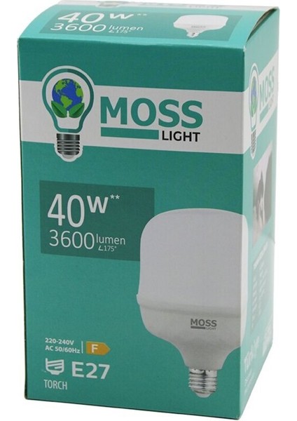 40W Torch LED Ampul Plastik E27 3600LUMEN L175 5000 Saat Ömür IP20 185-265V Ac MS-3098 (4396) Tekli