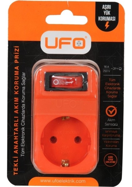 Akım Korumalı Tekli Fiş Priz Turuncu Fiş