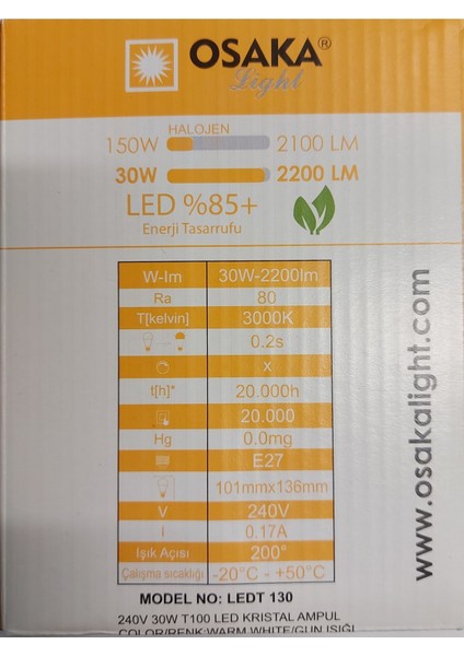 40W 6500KELVIN Beyaz Işık E27 Duylu 2900 Lümen E Enerji Torç LED Ampul (Dikkat Büyük Ebatlı) Tekli B