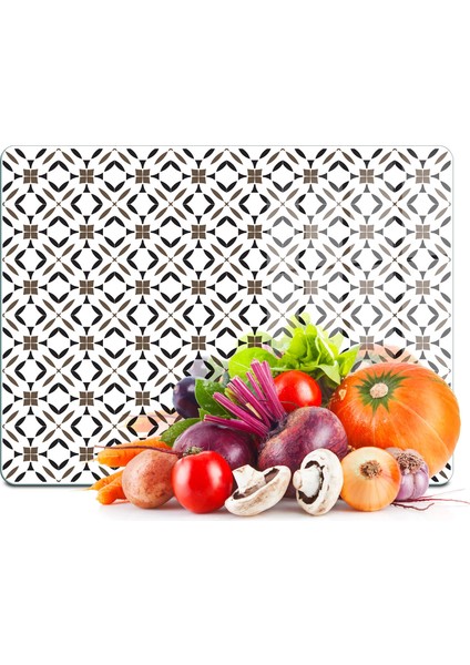 Cam Kesme Tahtası ve Sunumluk Kahverengi Geometrik Desenli 30X40 cm
