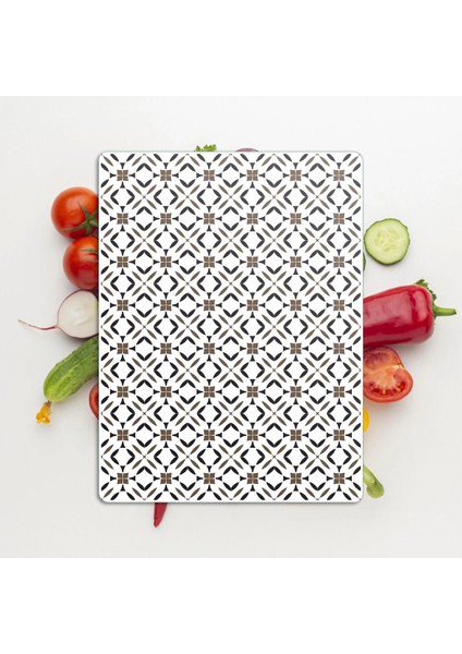 Cam Kesme Tahtası ve Sunumluk Kahverengi Geometrik Desenli 30X40 cm modelleri