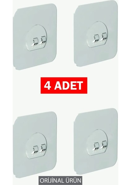 Kendinden Yapışkanlı Güçlü Şeffaf Askılık - Kapı Arkası Mutfak Duvar Banyo Askı 4 Lü Set Beyaz Havlu