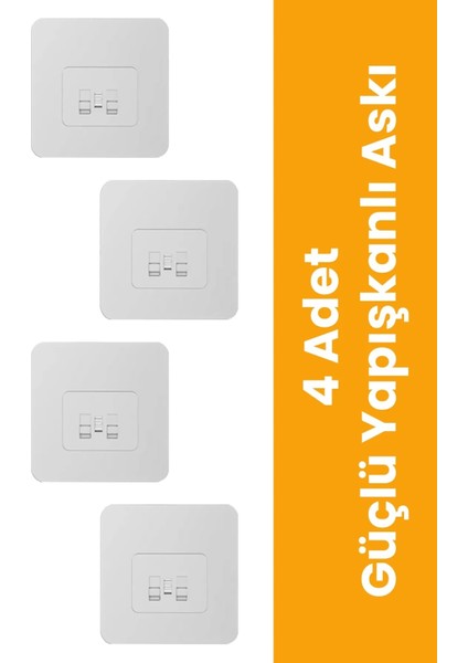 Kendinden Yapışkanlı Güçlü Şeffaf Askılık - Kapı Arkası Mutfak Duvar Banyo Askı 4 Lü Set Beyaz Havlu