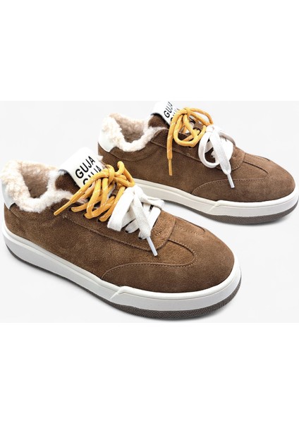 G25K372 Içi Kürklü Camel Renk Kadın Süet Sneaker Ayakkabı