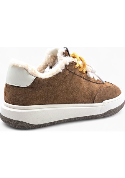 G25K372 Içi Kürklü Camel Renk Kadın Süet Sneaker Ayakkabı modelleri