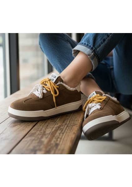G25K372 Içi Kürklü Camel Renk Kadın Süet Sneaker Ayakkabı indirimleri